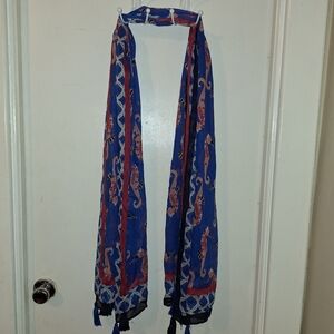 Blue Scarf With Seahorse Prints